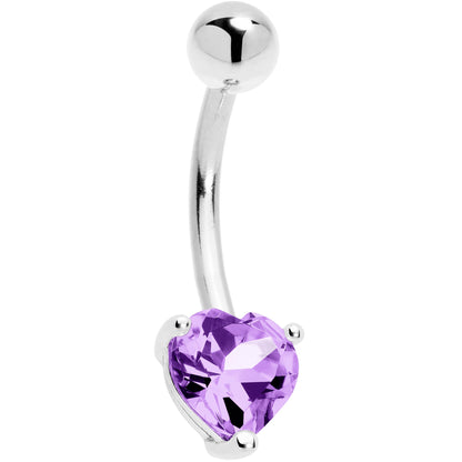 16G Solid 14K White Gold Genuine Light Amethyst Heart Solitaire Belly Ring