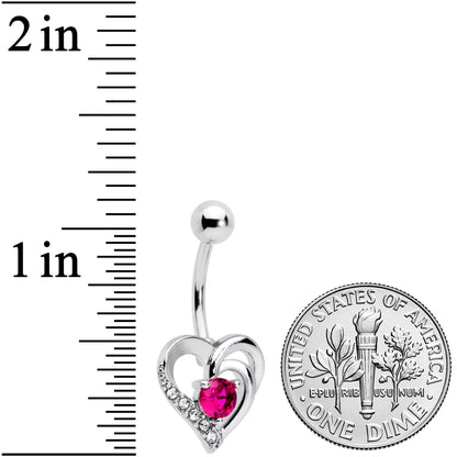 Clear Hot Pink Gem Swirling Heart Valentines Day Belly Ring