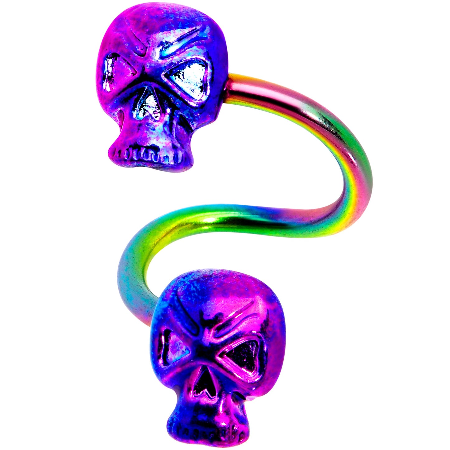 Rainbow Plated Scary Skull Spiral Twister Belly Ring