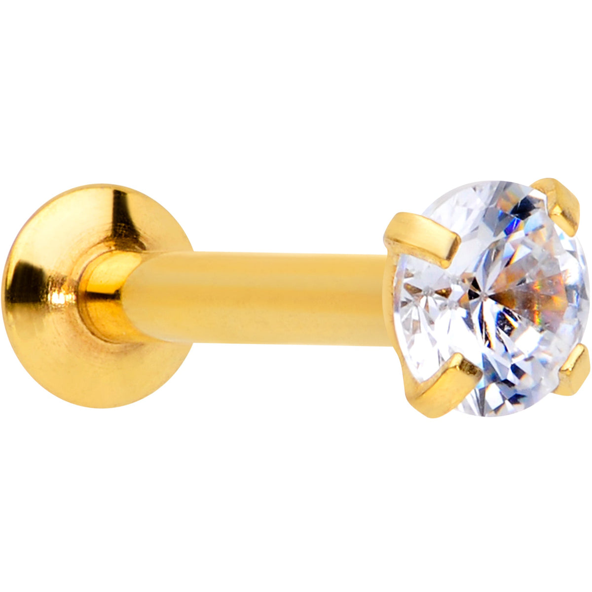 16G 5/16 CZ Gem Gold PVD 3mm Threadless Push In Labret Tragus