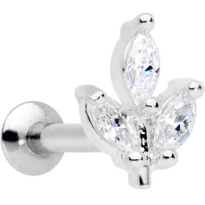 16G 1/4 CZ Gem Leaf Threadless Push In Labret Tragus