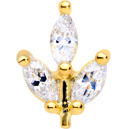 16G 5/16 CZ Gem Gold PVD Leaf Threadless Push In Labret Tragus