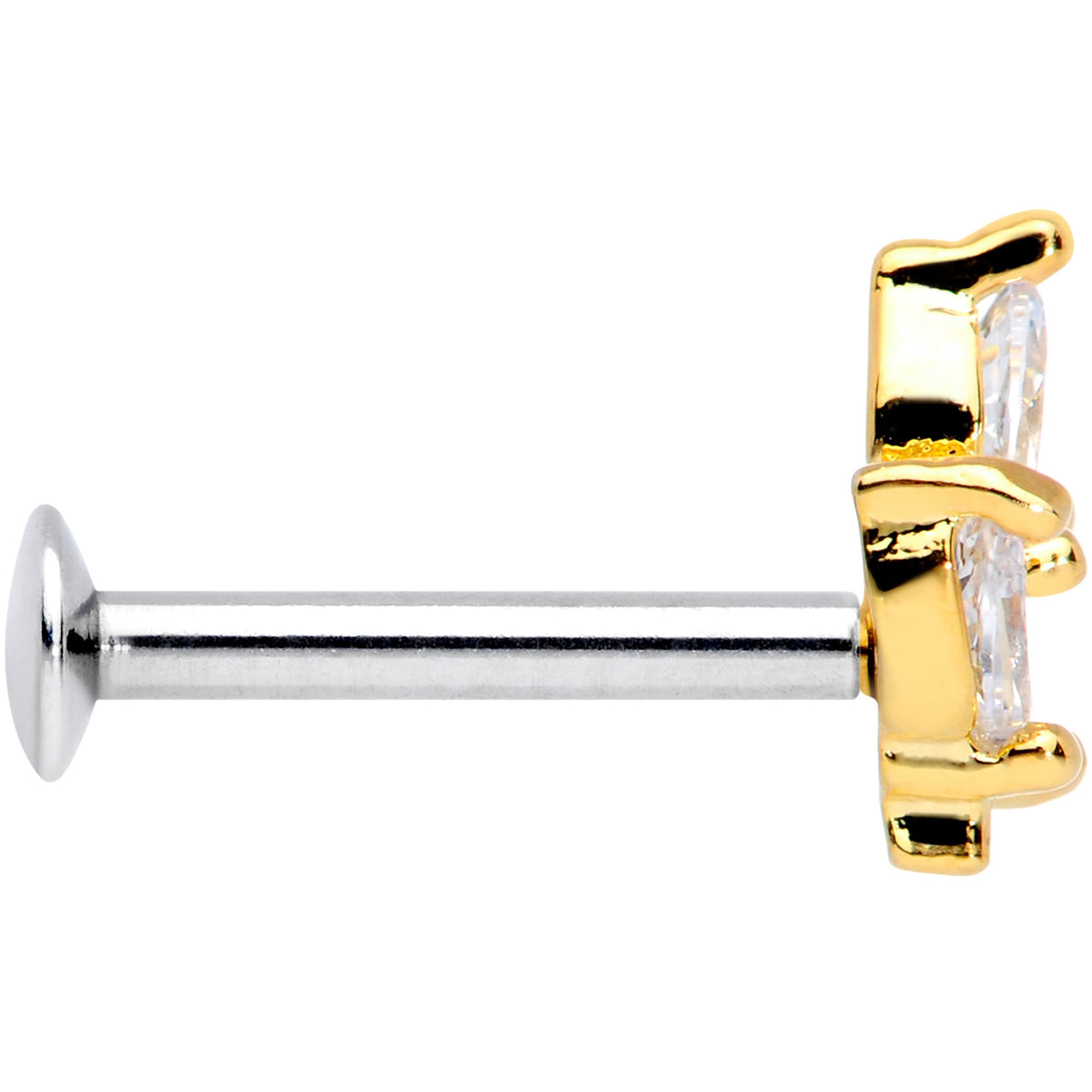 16G 5/16 CZ Gem Gold PVD Leaf Threadless Push In Labret Tragus