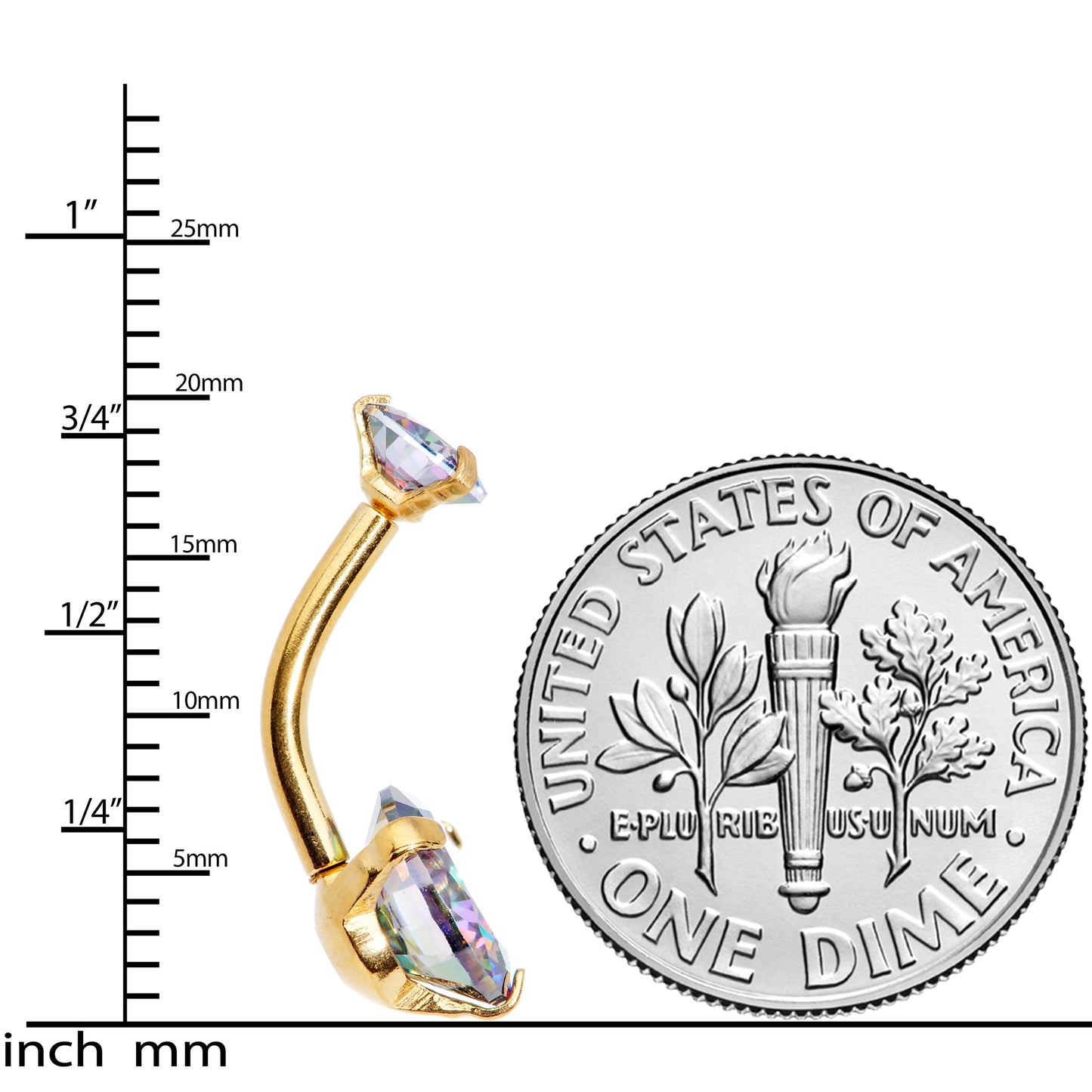 Vitrail CZ Gem Gold Tone Duo Internally Threaded Belly Ring