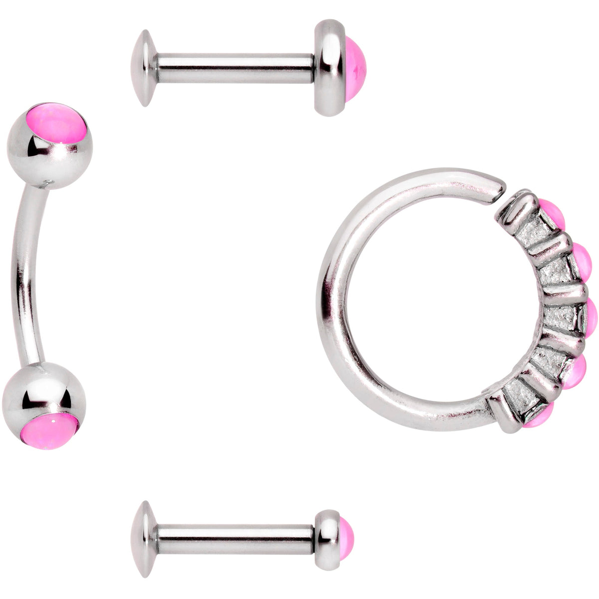 16G Pink Orb Septum Labret Cartilage Tragus Set of 4