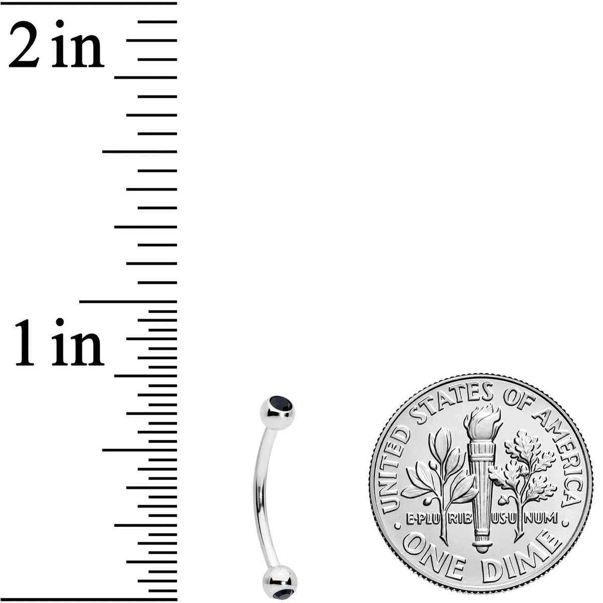 16G 1/2 Black Gem Ball End Curved Barbell