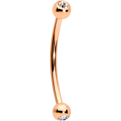 16G 9/16 Clear Gem Ball End Rose Gold Tone Curved Barbell