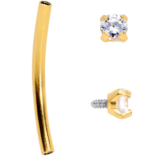 16G 9/16 Clear CZ Gem End Gold Tone Curved Barbell