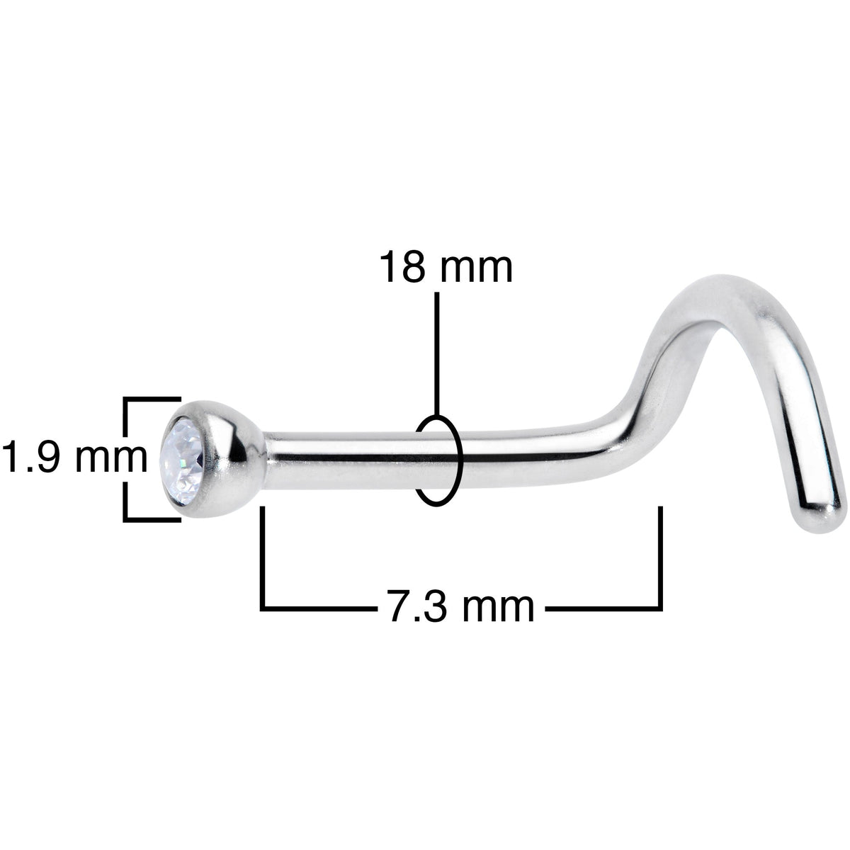 18G Clear 2mm Grade 23 Titanium Press Fit Left Nose Ring Screw