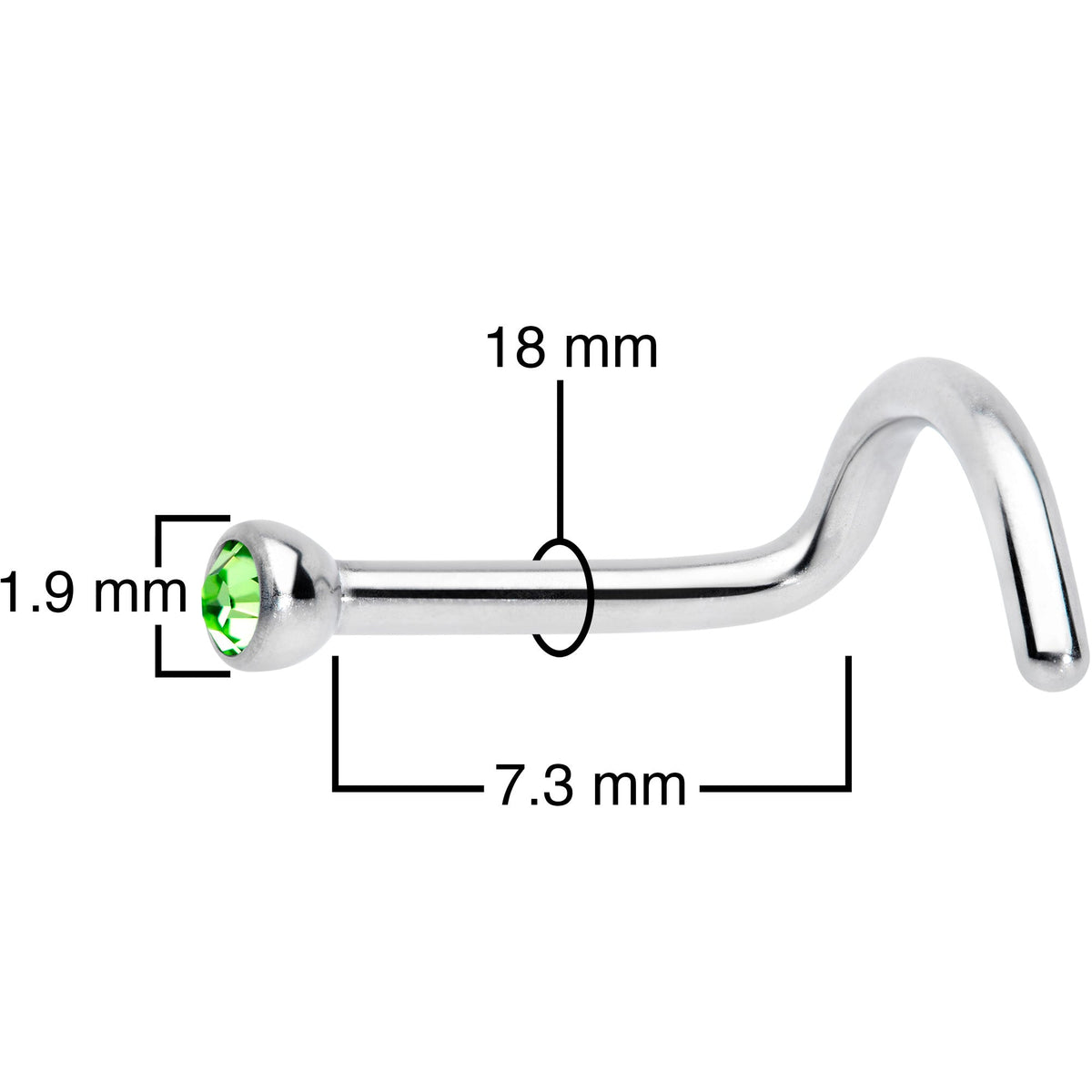 18G Green 2mm Grade 23 Titanium Press Fit Left Nose Ring Screw