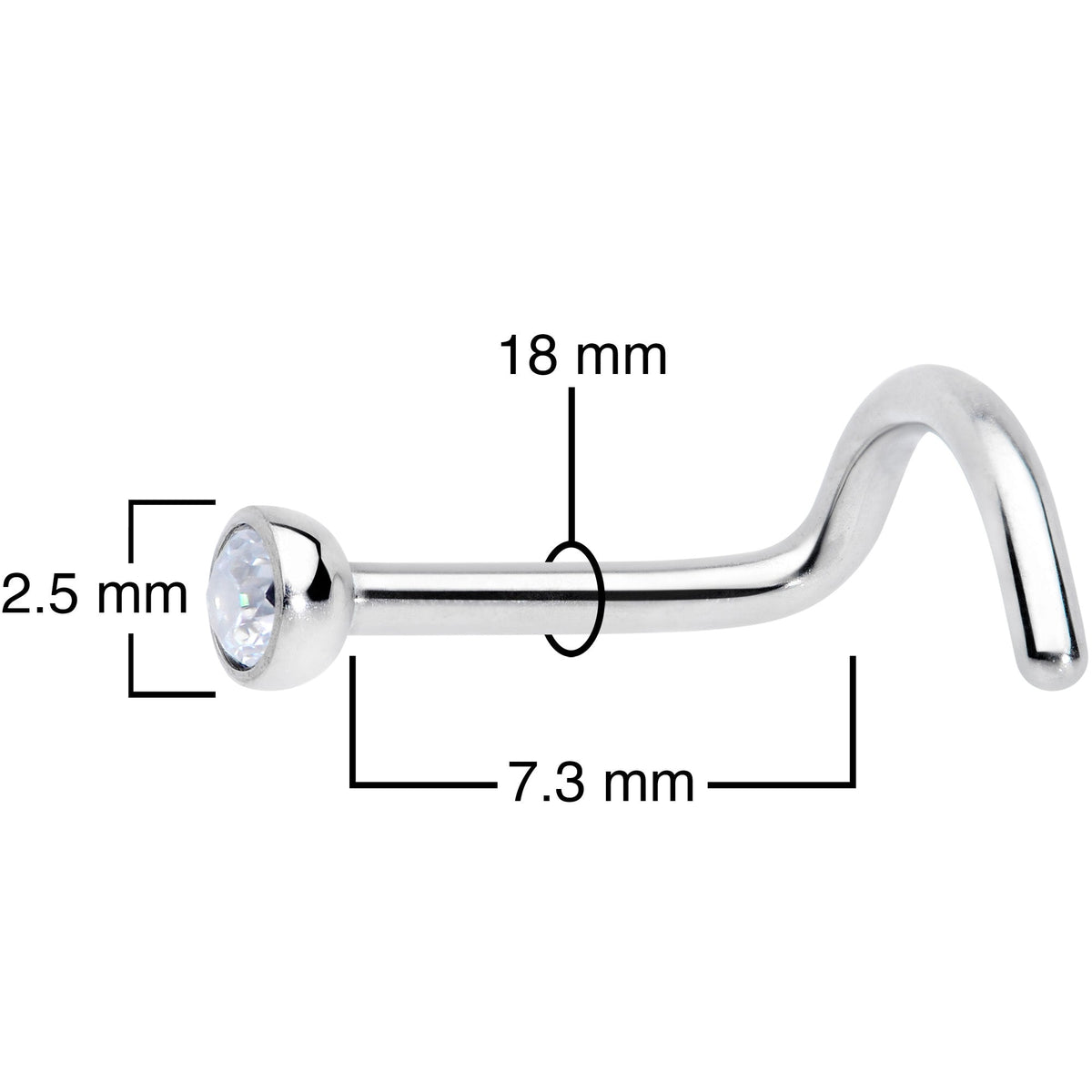 18G Clear 2.5mm Grade 23 Titanium Press Fit Left Side Nose Screw