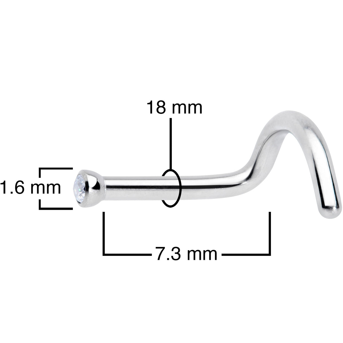 18G Clear 1.5mm Grade 23 Titanium Press Fit Left Side Nose Screw