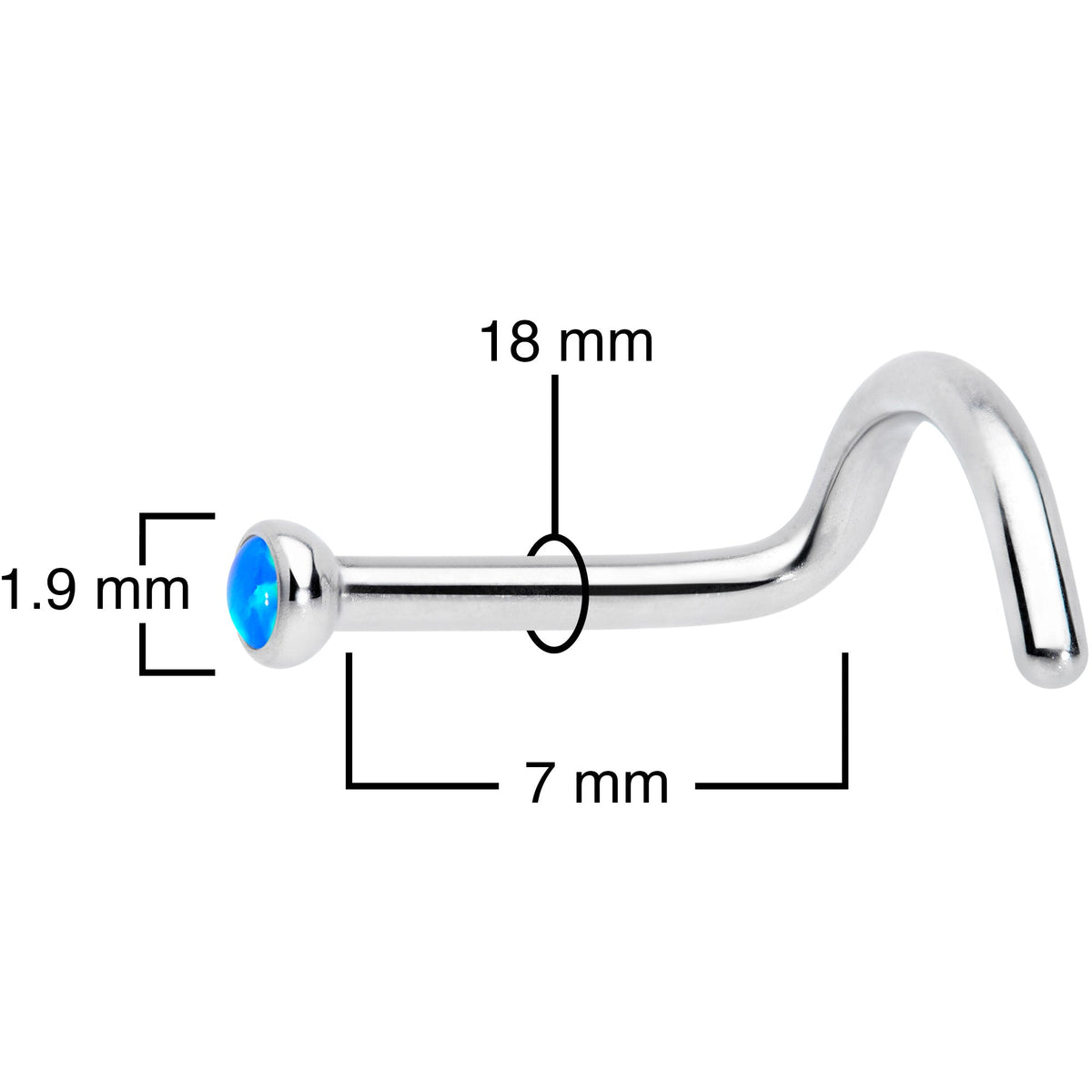 18G 7mm Blue 2mm Synthetic Opal Titanium Left Nose Ring Screw