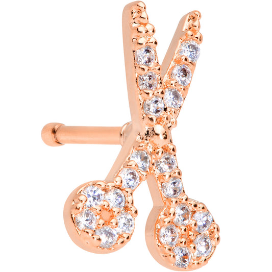 20G 1/4 Clear CZ Gem Rose Gold Tone Shear Scissors Nose Bone