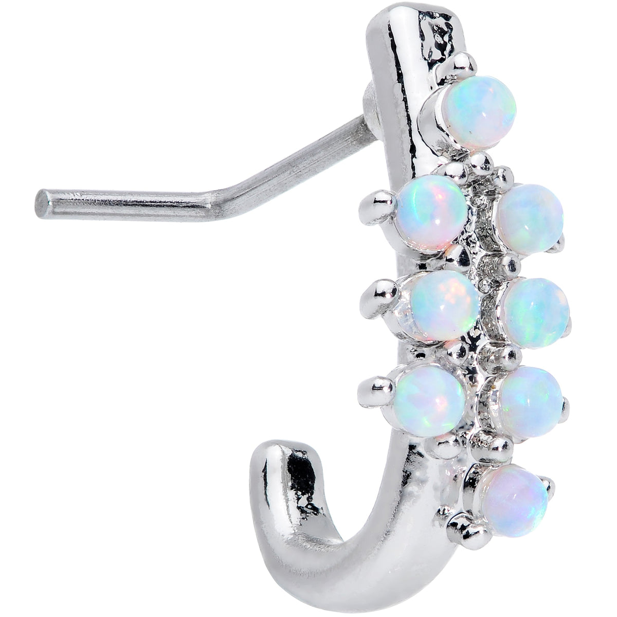 20G 7mm White Synthetic Opal Ornate Faux Hoop L Shaped Nose Ring