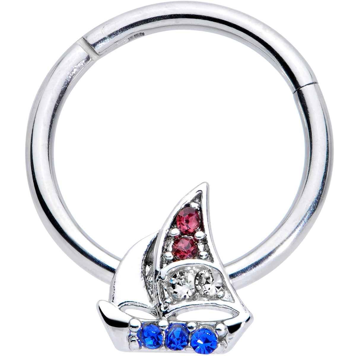 16G 3/8 Blue Purple Gem Sailboat Hinged Segment Ring