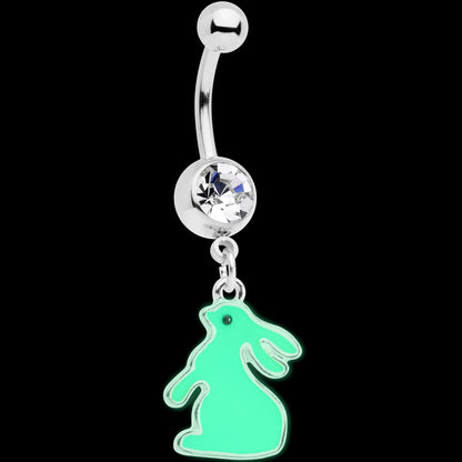 Clear Gem Easter Bunny Glow in the Dark Dangle Belly Ring