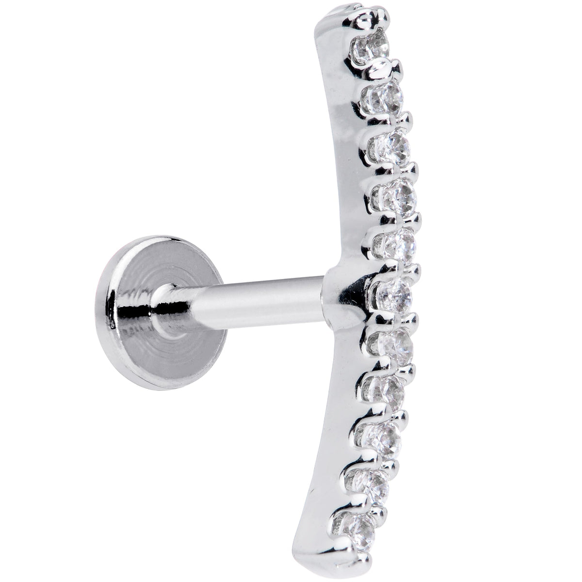 16G 1/4 Clear CZ Gem Curve Internal Thread Labret Monroe Tragus