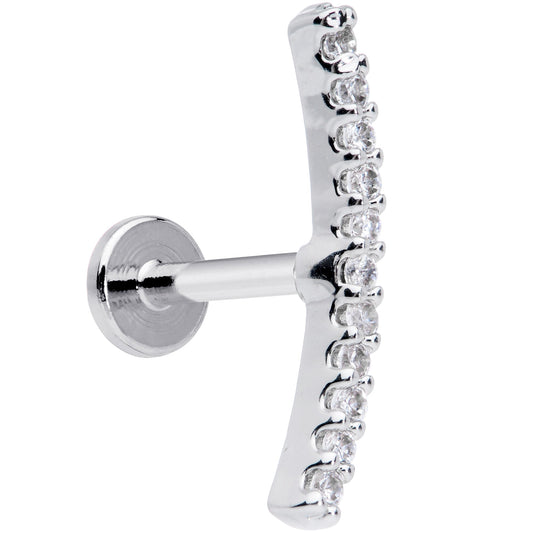 16G 1/4 Clear CZ Gem Curve Internal Thread Labret Monroe Tragus