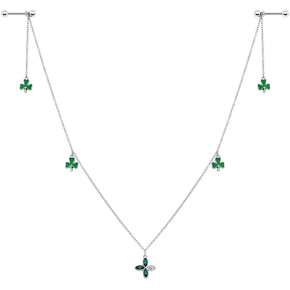 14G 9/16 Green Gem Shamrock St Patricks Day Dangle Nipple Chain