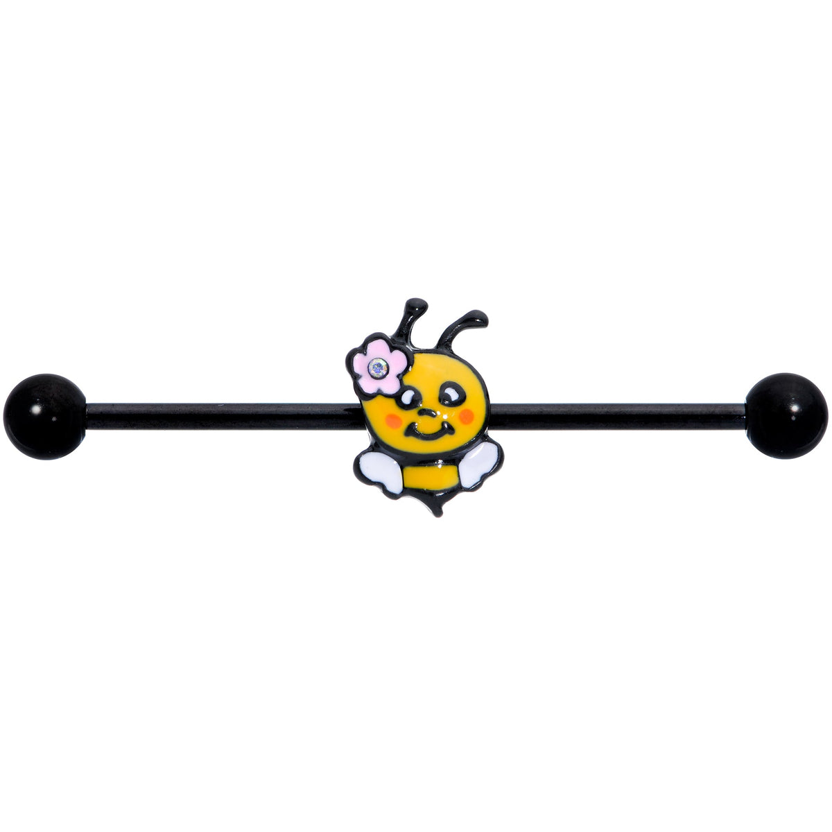 14G Aurora Gem Black Yellow Happy Bee Industrial Barbell 38mm