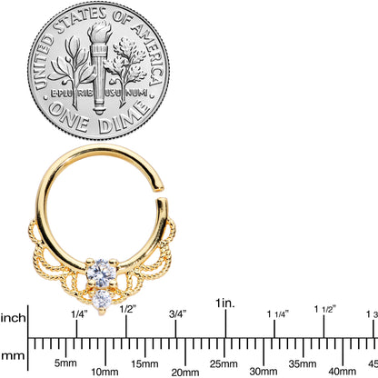 14G 9/16 Clear CZ Gem Gold Tone Lacy Love Nipple Ring Set
