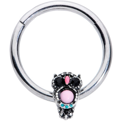 16G 3/8 Black Gem Pink Orb Owl Septum Ring