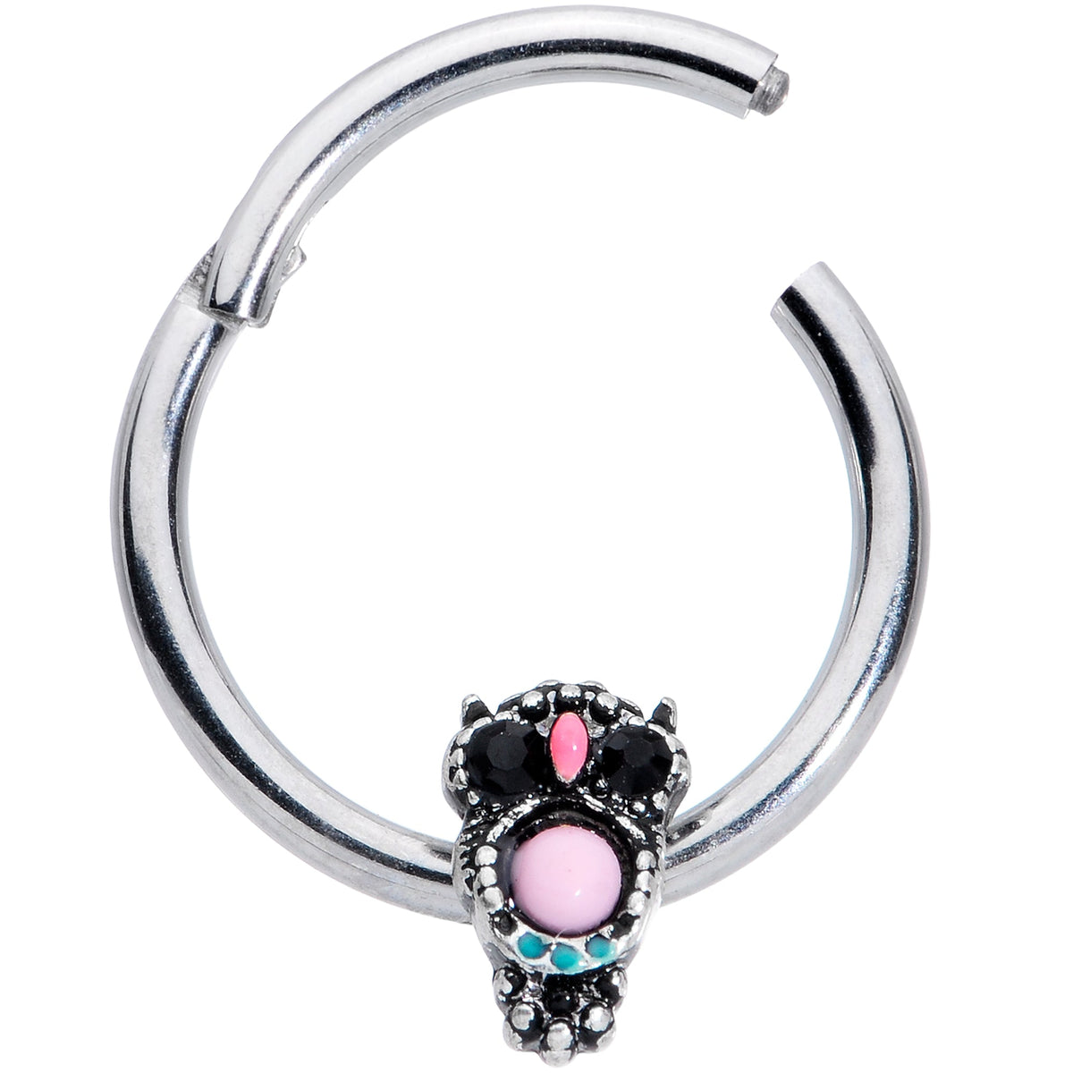 16G 3/8 Black Gem Pink Orb Owl Septum Ring