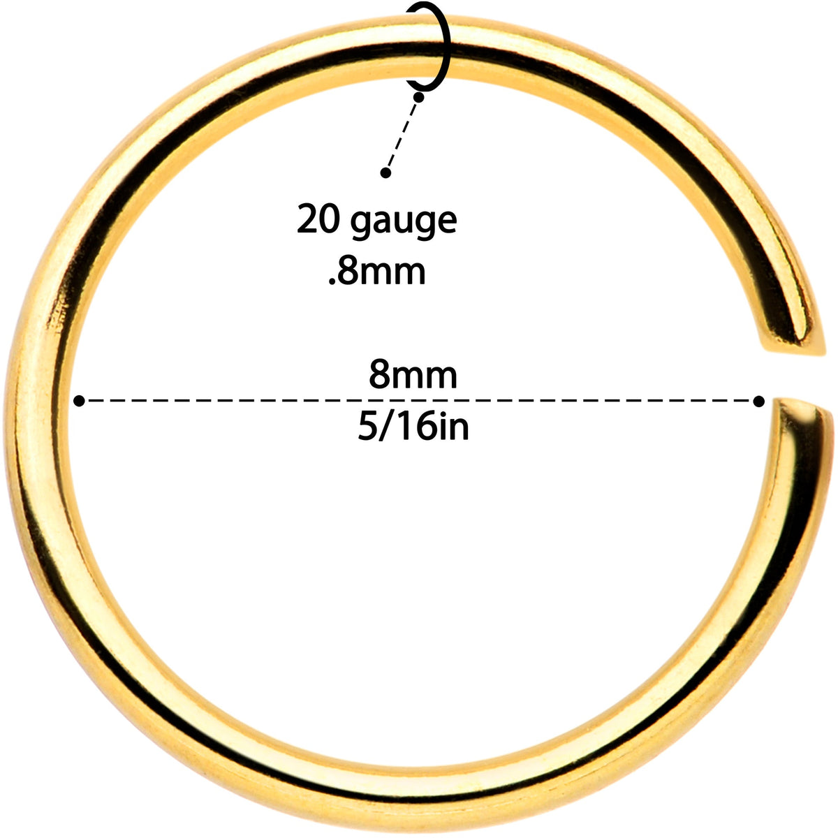 20G 5/16 Gold Tone Anodized Seamless Circular Ring Set of 12