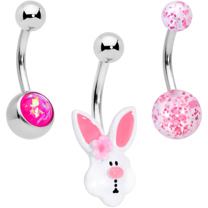 Pink Faux Opal Easter Bunny Belly Ring Set of 3