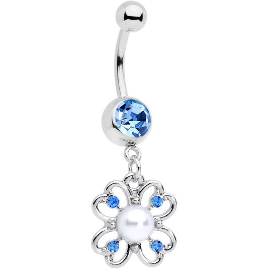 Light Blue Gem Shamrock St Patricks Day Dangle Belly Ring