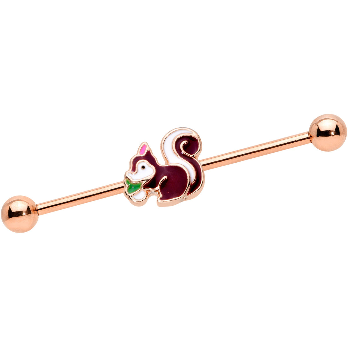14G Rose Gold Tone Snacking Squirrel Industrial Barbell 38mm