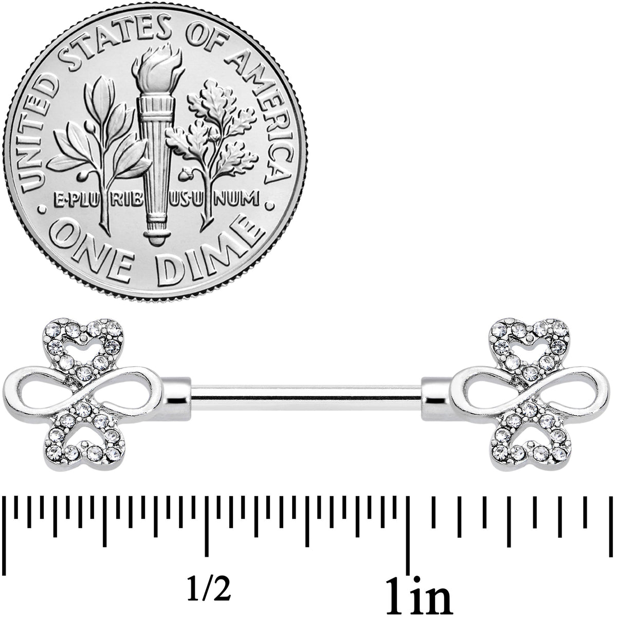 14G 9/16 Clear Gem Heart Shamrock Barbell Nipple Ring Set