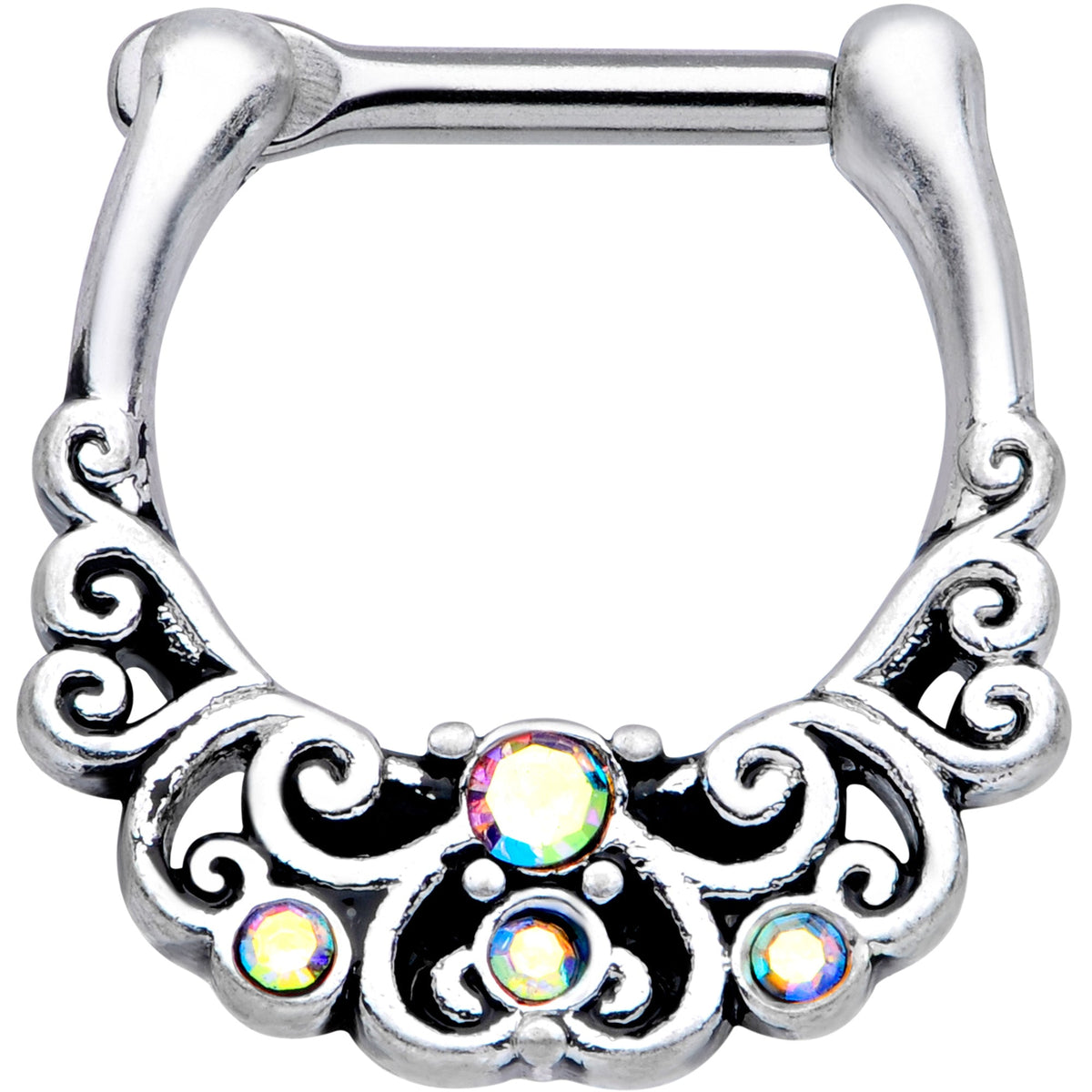 16G 3/8 Aurora Gem Scrolling Hearts Cartilage Clicker