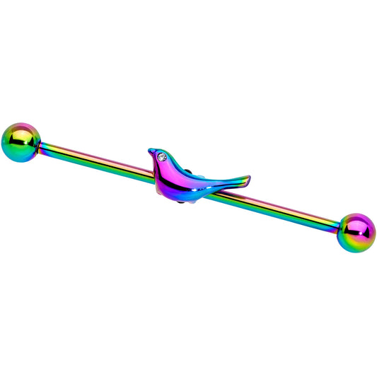 14G Clear Gem Rainbow Bird Industrial Barbell 38mm