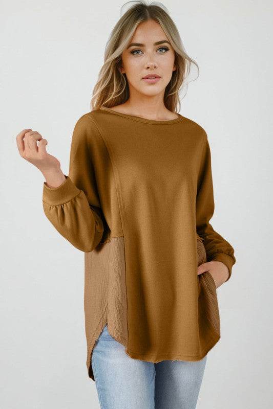 Dahlia Crinkle Splicing Raw Hem High Low Oversized
