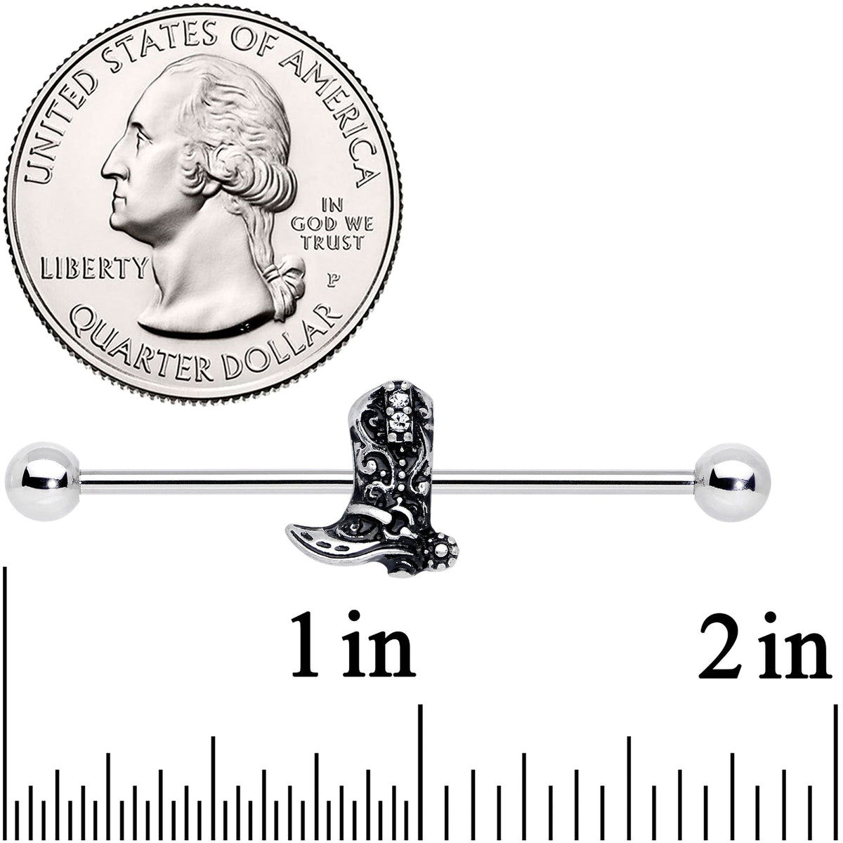 14G Clear Gem Cowboy Boot Industrial Barbell 38mm