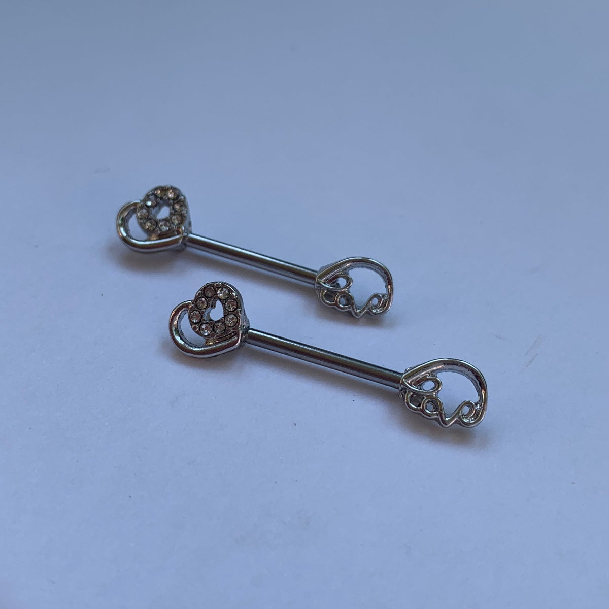 14G 5/8 Clear Gem Heart Swirl Barbell Nipple Ring Set