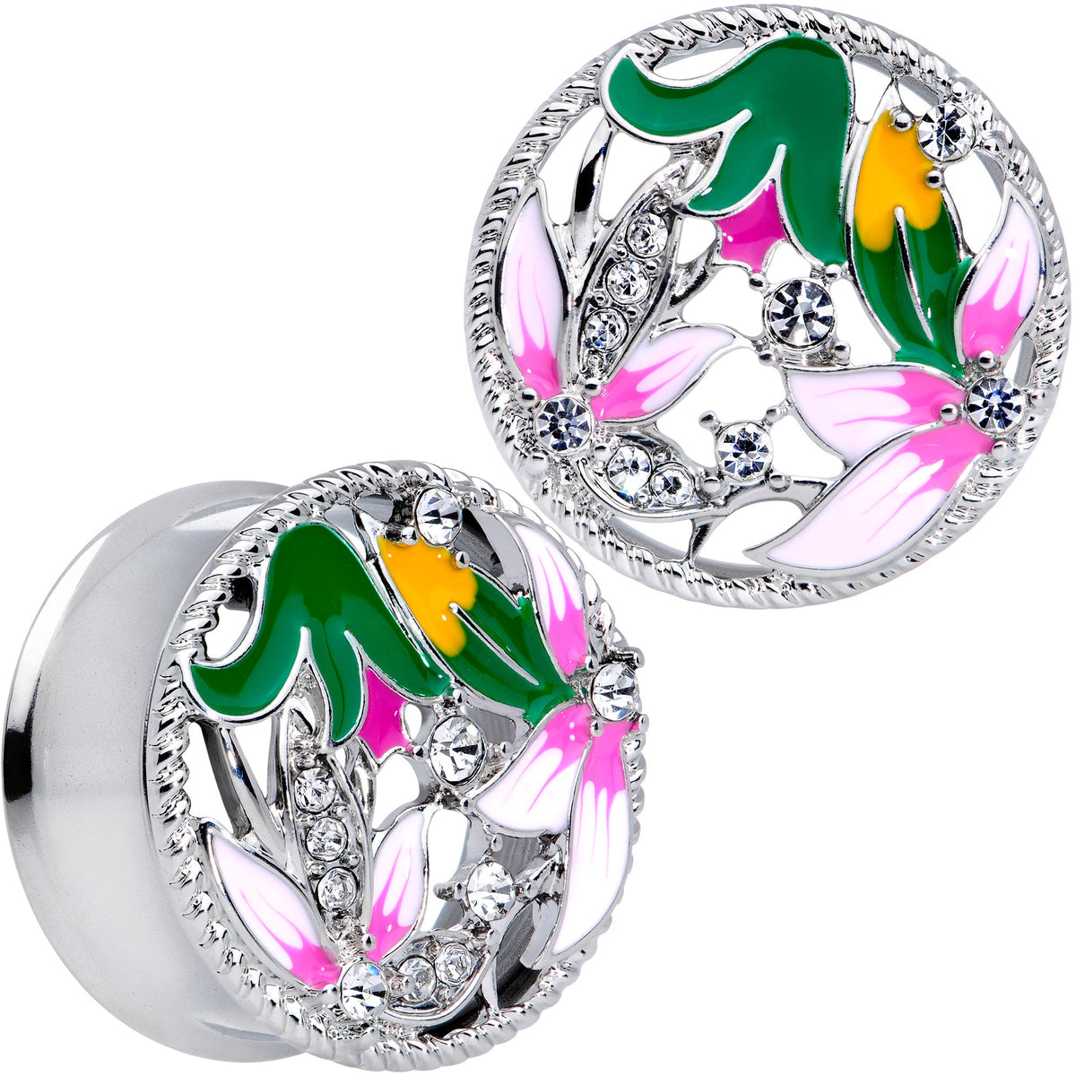 Clear Gem Exotic Garden Flower Double Flare Plug Set