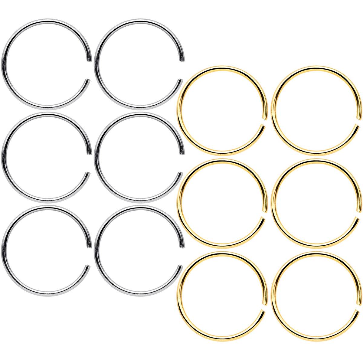 22G 5/16 Steel Gold Tone Anodized Seamless Circular Ring Set of 12