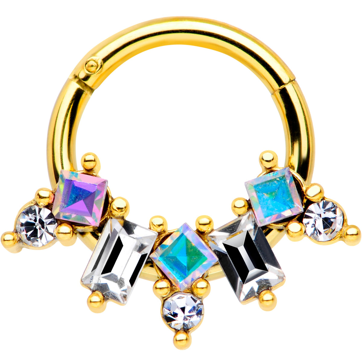 16G 5/16 Aurora CZ Gem Gold Tone Fan Hinged Segment Ring