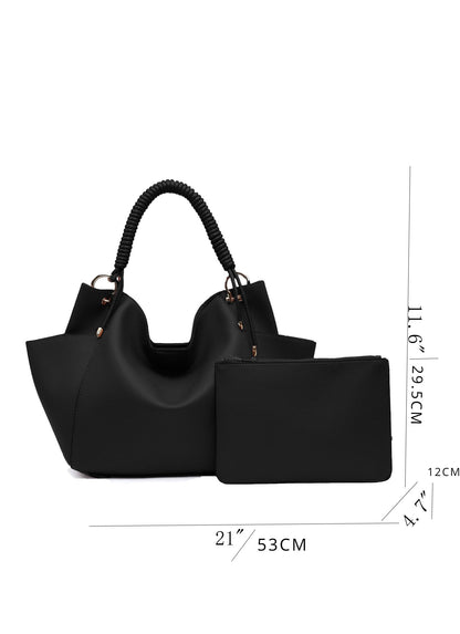 Women's Tote Bag Soft Hobo Bag With Unique Braided Woven Handle, Elegant Shoulder Purse With Matching Wallet Leather Purse Ladies Top-handle Shoulder Bags for Work, Casual, Travel
