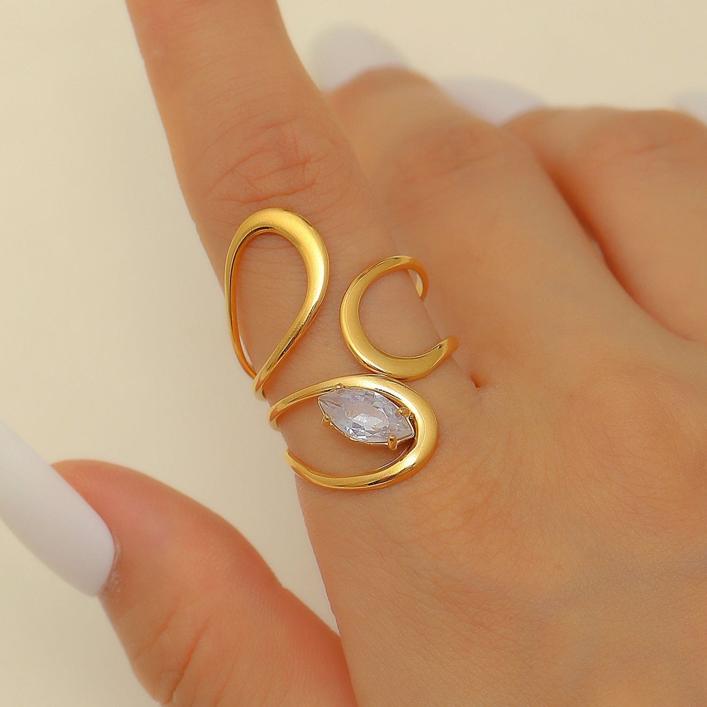 Stainless Steel Zircon Line Ring