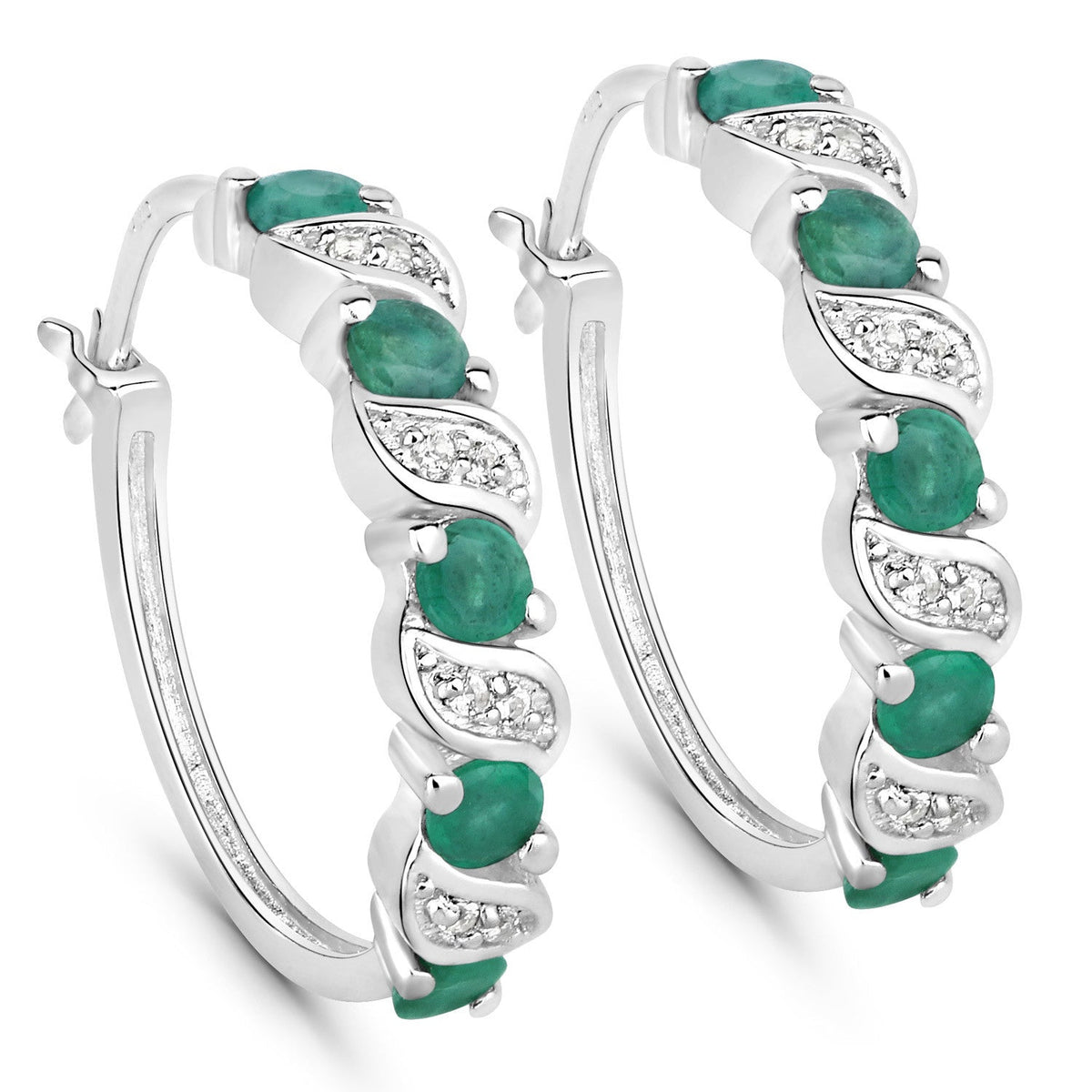 1.08 Carat Genuine Emerald and White Topaz .925 Sterling Silver Earrings