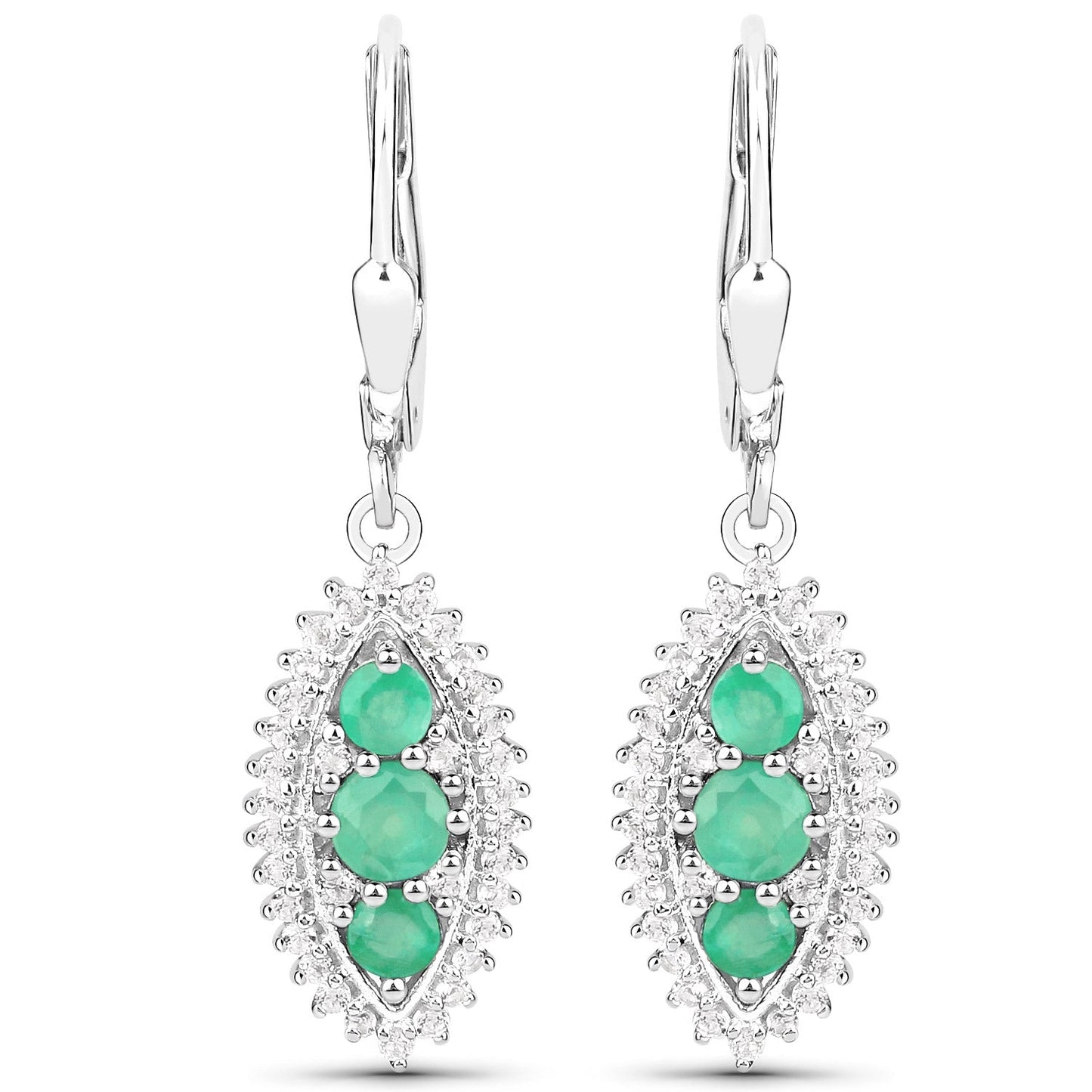 3.52 Carat Genuine Zambian Emerald and White Topaz .925 Sterling Silver 3 Piece Jewelry Set (Ring, Earrings, and Pendant w/ Chain)