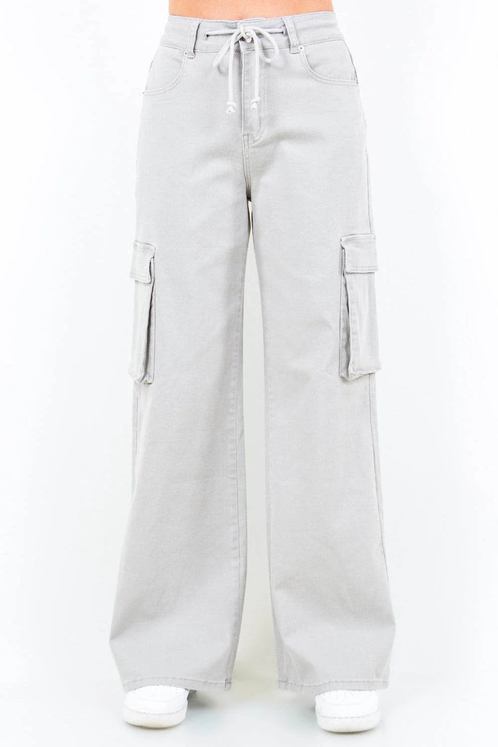 American Bazi Full Size Drawstring Wide Leg Cargo Pants Plus Size