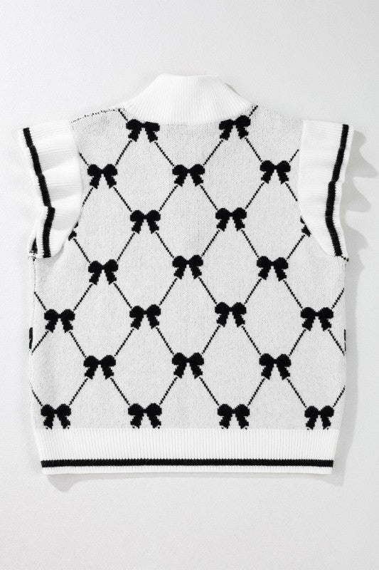 Bow Colorblock Quarter-Zip Collared Sweater