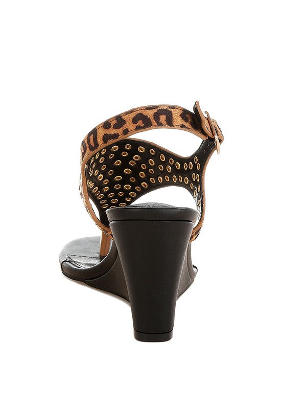 Oidah Leopard Print Studded Wedges
