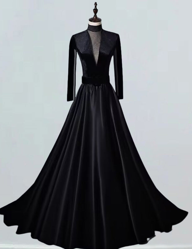 Women's Velvet Satin V-Neck Prom Dress | Elegant Sweep Train Evening Gown