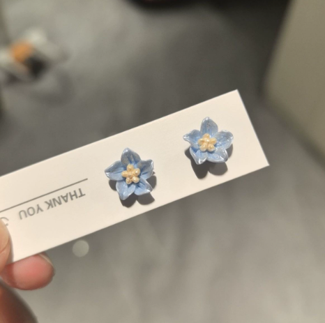 Magnetic ear clip-Camellia flower-blue-1 pair
